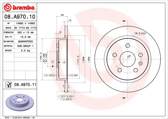 ARKA FREN AYNASI INSIGNIA A 08 SAAB 9-5 YS3G 10 16 JANT 292x12x5DL DOLU 13502198-569127-13501302-569025