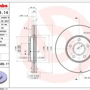 ON FREN DISK AYNASI CONNECT 1.8TDCI 02 13 ABS LI 278x24x5DL HAVALI 2T141125CC-1361298-1361300