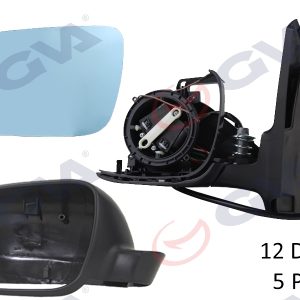 DIŞ DİKİZ AYNASI SOL GOLF-BORA 98 ELEKTRİKLİ ISITMALI SİYAH ASTARLI MAVİ CAM BÜYÜK TİP 5 FİŞ VM-188AL
