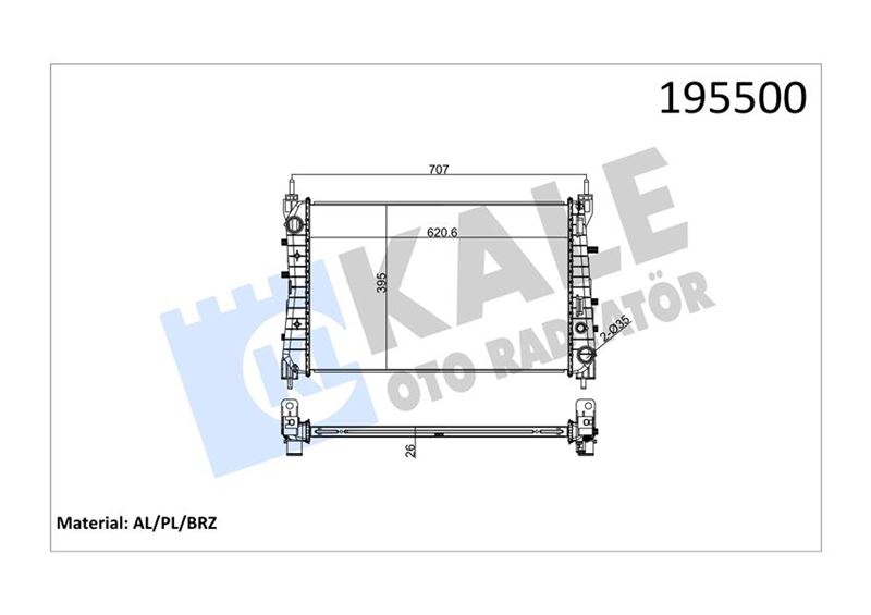 RADYATÖR LINEA 1.3 JTD AC KLİMASIZ MEK 621x395x26 1 SIRA ALB SİSTEM 51785217-51852517