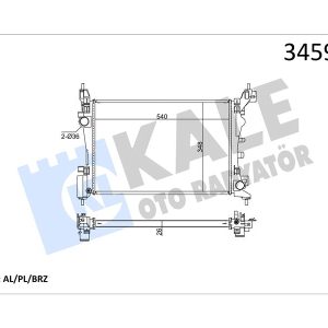 SU RADYATÖRÜ FIAT PUNTO-FIORINO-QUBO 1.2 1.4 1.4 16V 05 MT AC NAC BRAZING 540x348x26
