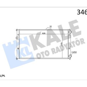 RADYATÖR CADDY II-POLO 95-01 CORDOBA 96-99 IBIZA II 1.9TD-SDI AC /- MEK 628x378x34 AL/PL/BRZ 1H0121253P-6K0121253M