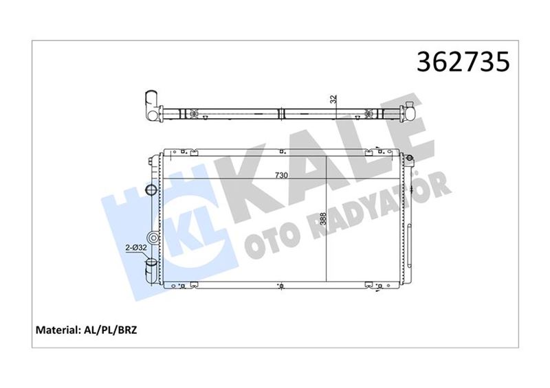 351020 MOTOR SU RADYATÖRÜ RENAULT MASTER II 01 OPEL MOVANO 01 1.9dCi 2.5dCi 2.8 DTI MT AC-NAC BRAZING 730x388x32 7701043693-7701046210-2140000QAH