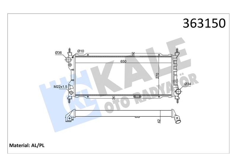 BRAZING VERSİYONU KL372600 OPEL CORSA B COMBO 1.5D 93 00 MT MEKANİK 650X270X42 SU RADYATÖRÜ