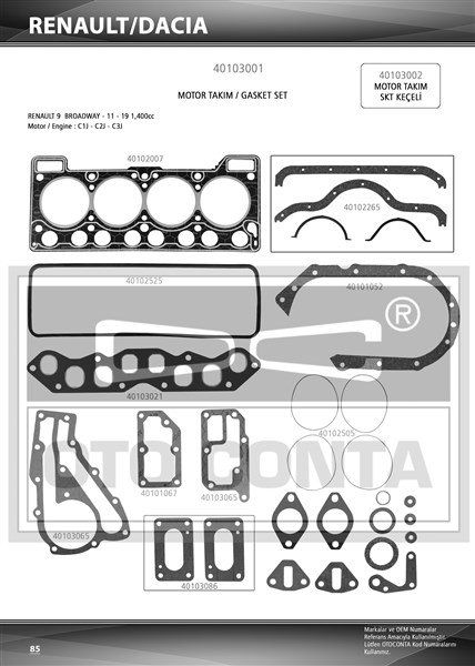 MOTOR TAKIM CONTASI R9 1400 BENZİNLİ SKC 1.40mm / KEÇESİZ 7701466417-7701465262