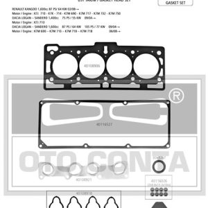 ÜST TAKIM CONTA DACIA LOGAN 04 SANDERO 08 KANGOO II 08 DOKKER 12 1.4 K7J 1.6 K7M KEÇELİ SUBAP LASTİKLİ