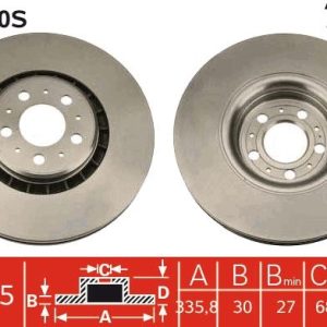 ÖN FREN AYNASI ADET VOLVO XC90 2.5T-D5-T6 2002-2010 17 JANT 336x30x5DLxHAVALI 986479202-DF4340S