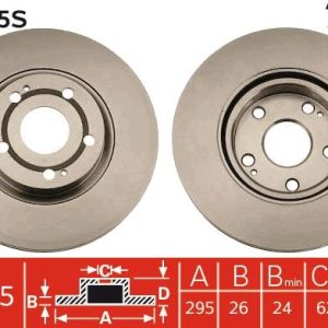 ÖN FREN AYNASI ADET AVENSIS 2.2- 03 COROLLA VERSO 1.6-1.8-2.0D-2.2D 04 295x26x5DLxHAVALI