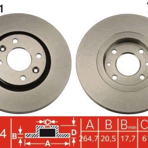 ÖN FREN AYNASI R21 89 94 2.0ie 2.1 D TURBO 264.5x20.5x4DELİK