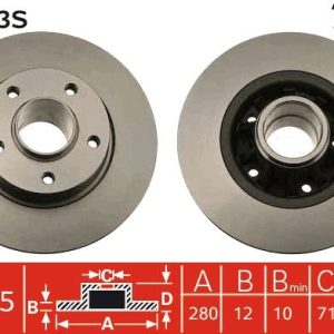 ARKA FREN AYNASI RENAULT TRAFIC II 01 06 OPEL VİVARO 01 06 280x12x5DELİK