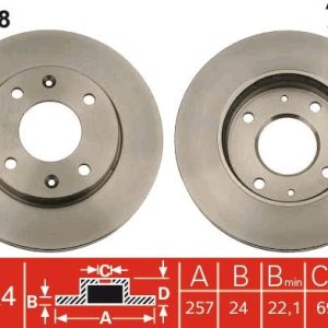 ÖN FREN AYNASI ELANTRA 1.6-1.8-2.0-2.0CRDI 00-06 MATRIX 1.5CRDI-1.6-1.8 01 ABS Lİ 257x24x4DLxHAVALI