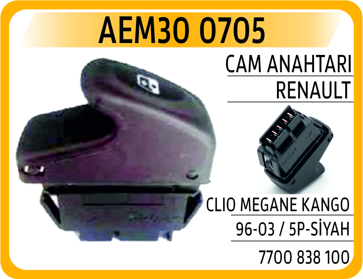 CAM ANAHTARI CLIO MEGANE KANGO 96-03 / 5P-SİYAH