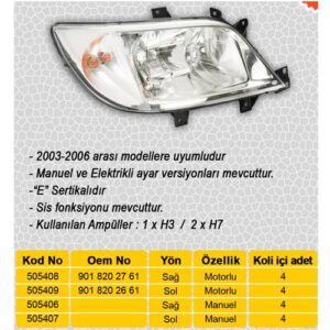 FAR SOL HALOJEN. MOTORSUZ MERCEDES SPRINTER B901 B904 00 06