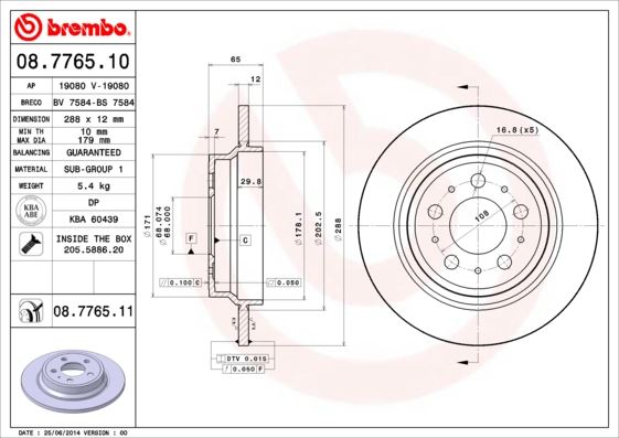 ARKA FREN AYNASI VOLVO S60 01-10 S70 01-05 S80 98-06 XC70 00-07 288x12x5DL DELYKLY 986478495-DF4066 9434167-94341674-94341670