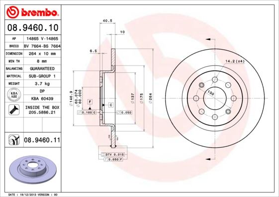 ARKA FREN AYNASI CORSA E 14 ADAM 13 PUNTO EVO-GRANDE PUNTO 05 264x10x4DLxHAVALI 15 İNÇ 55700592 93167282-569097-55700593-50902167