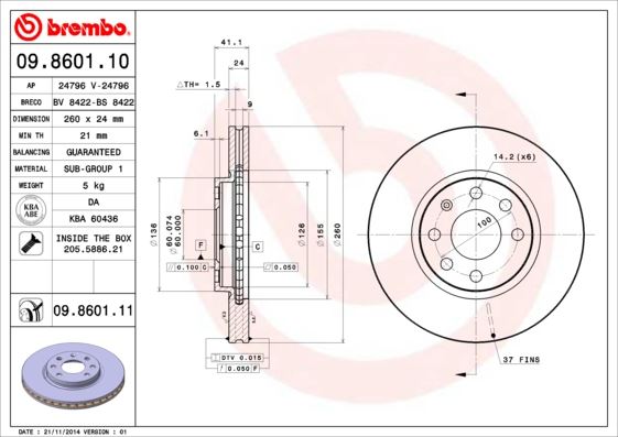 ÖN FREN AYNASI CORSA C - COMBO C 01 11 MERIVA A 03 10 TIGRA 04 09 260x24x4DL HAVALI 95526646-569000-9127967-9196050