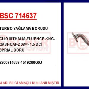 TURBO YAĞLAMA BORUSU CLIO III THALIA-FLUENCE-KNG-QASHQAI 2 08   1.5 DCİ