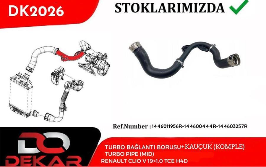 TURBO BAĞLANTI BORUSU KAUÇUK KOMPLE CLIO V 19 1.0 TCE H4D