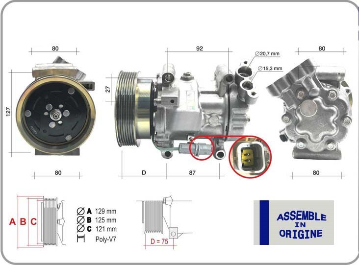 KLİMA KOMPRESÖRÜ MEGANE III 08 FLUENCE 10 SANDERO II 12 LOGAN II 12 LODGY 12 DUSTER 10 1.5dCi 1.6 16V K4M 12V 6 KANAL 125MM PAG46 YAĞ 160ml