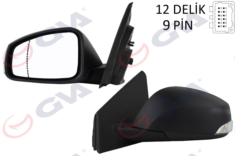 DIŞ DİKİZ AYNASI SOL MEGANE-FLUENCE 08 ELEKTRİKLİ ISITMALI SİNYALLİ SENSÖRLÜ ASFERİK 9 FİŞ VM-6138EHSAL