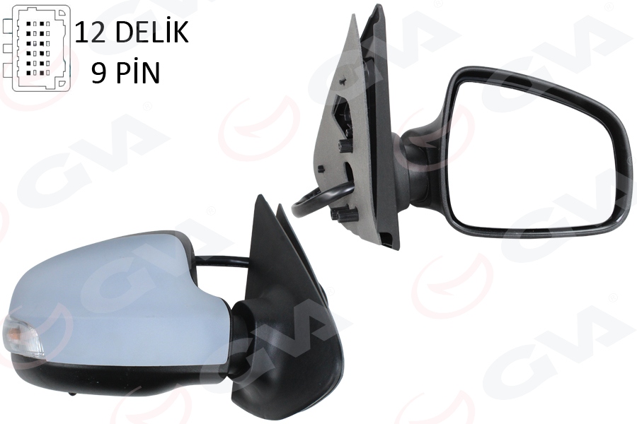 DIŞ DİKİZ AYNA SAĞ CLIO SYMBOL 13 ASTARLI KAPAK ÜÇGEN AYAK ELEKTRİKLİ SİNYALLİ REZİSTANSL I - SENSÖRLÜ 9 PİN