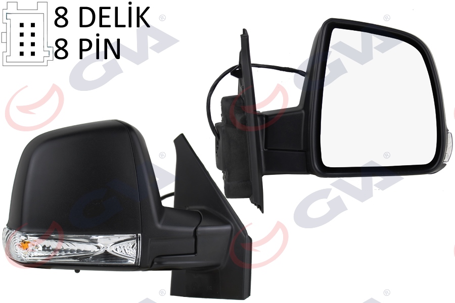 DIŞ DİKİZ AYNASI SAĞ DOBLO 11 ELEKTRİKLİ SİNYALLİ SİYAH KAPAKLI TEK CAM KONVEKS 8 FİŞ VM-668EHR 735528041-735668189