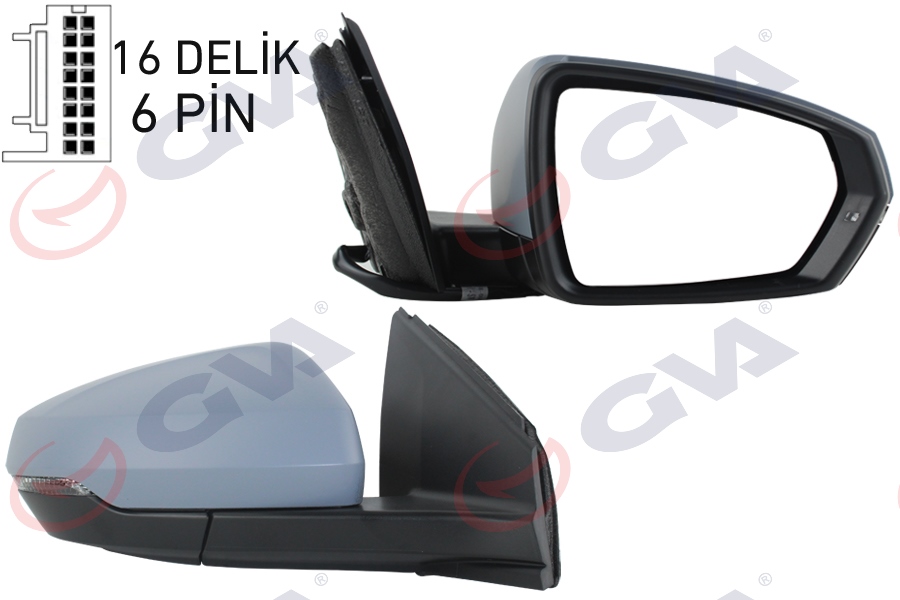DIŞ DİKİZ AYNASI SAĞ VW POLO 17- ELEKTRİKLİ ISITMALI SİNYALLİ ASTARLI KONVEKS VM-6390EHPR 2G1857508E-2G0857538A