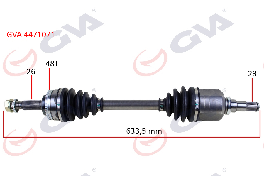 KOMPLE AKS SOL TOYOTA COROLLA 1.4L 1.6L 4ZZ-FE 3ZZ-FE ZZE120 ZZE121 VVTi 02-06 ABS li 26x23 - ABS 48 diş komple boy 633.5mm 4342002270