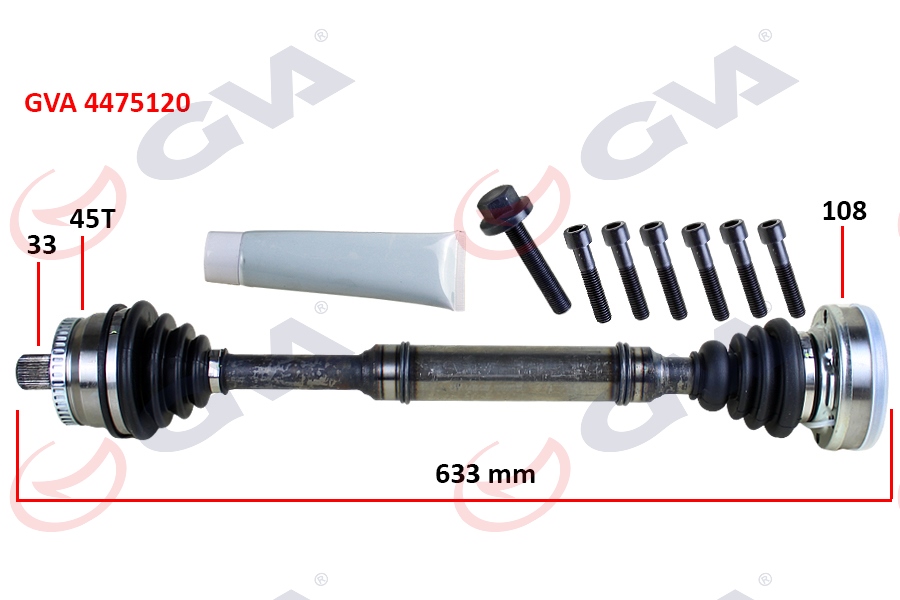 KOMPLE AKS SAĞ ABS Lİ A4-PASSAT 1.8T 96-01 45 DİŞ 633mm 8D0407272AQ-8D0407452AV-8D0407452