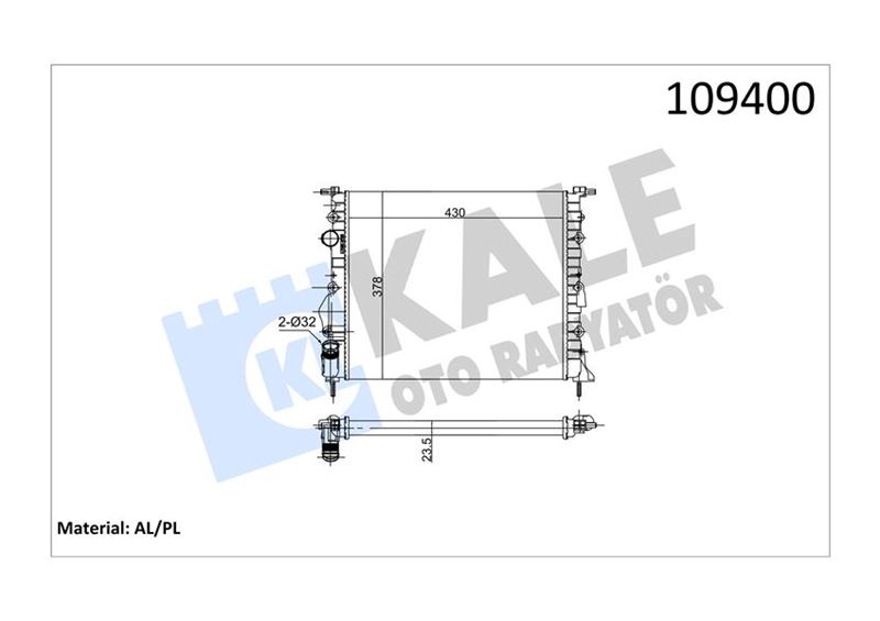 RADYATÖR CLIO II-LOGAN 04 KNG 01 MGN 96 1.4-1.61.5D-1.9 KLİMASIZ MEK 430x377.5x23 2 SIRA AL PL 7700838134-7700836301-7700436693