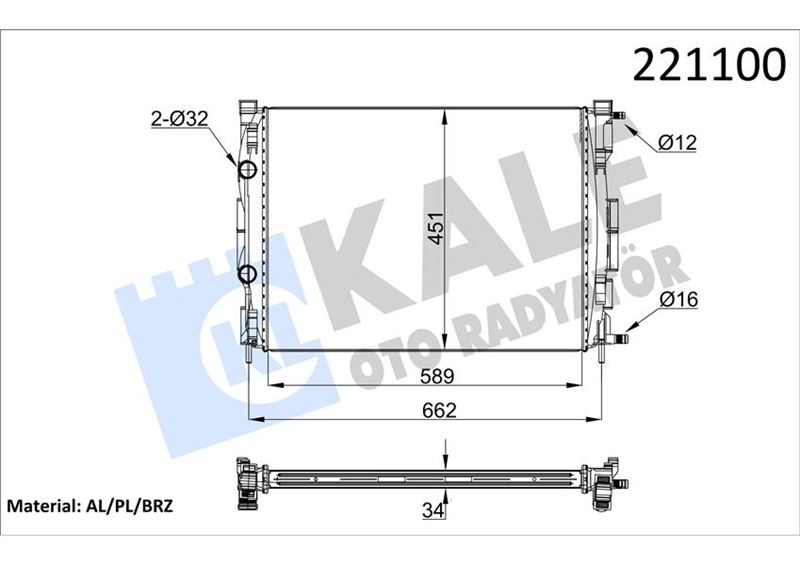 MOTOR SU RADYATÖRÜ RENAULT MEGANE II 02 SCENIC 03 1.5-1.9DCİ/1.4-1.6-2.0 16V AC KLİMASIZ MEK 590x455x34 1 SIRA ALB 8200357536-8200115542