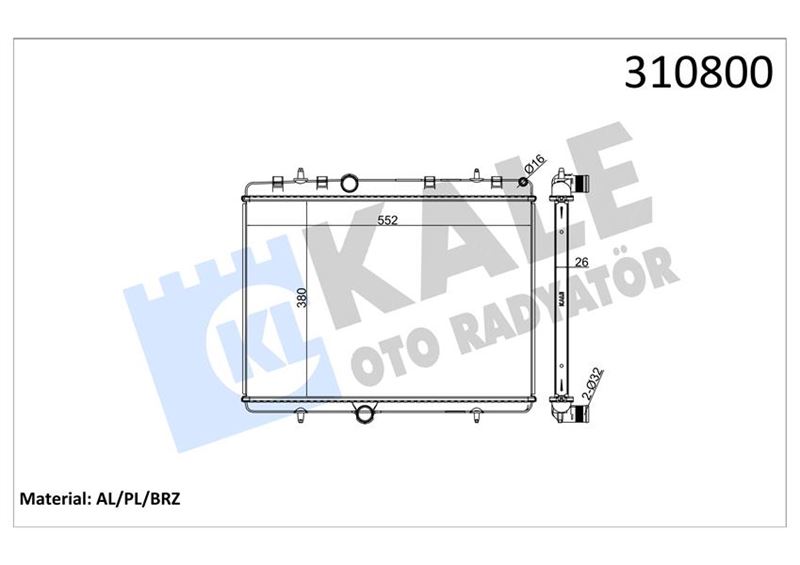 RADYATÖR 307-407-C4-C5-BERLINGO-PARTNER1.6-1.8-2.0 HDİ AC KLİMASIZ MEK 380x552x26 1330.Y5-1330.F5-1330.P9-1330.W2