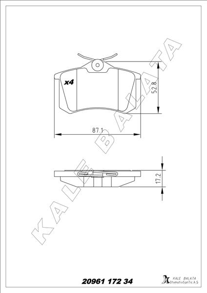 ARKA BALATA MGN II-LGN-GOLF III-IV-PASSAT III-POLO-C3-C4-P307-AUDI A3-A4 87x52.9x17.2mm GDB823