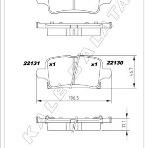 ARKA FREN BALATASI OPEL ASTRA K 1.0-1.4-1.4T-1.6T-1.6 CDTI 16 22 106.5x46.3x16.6