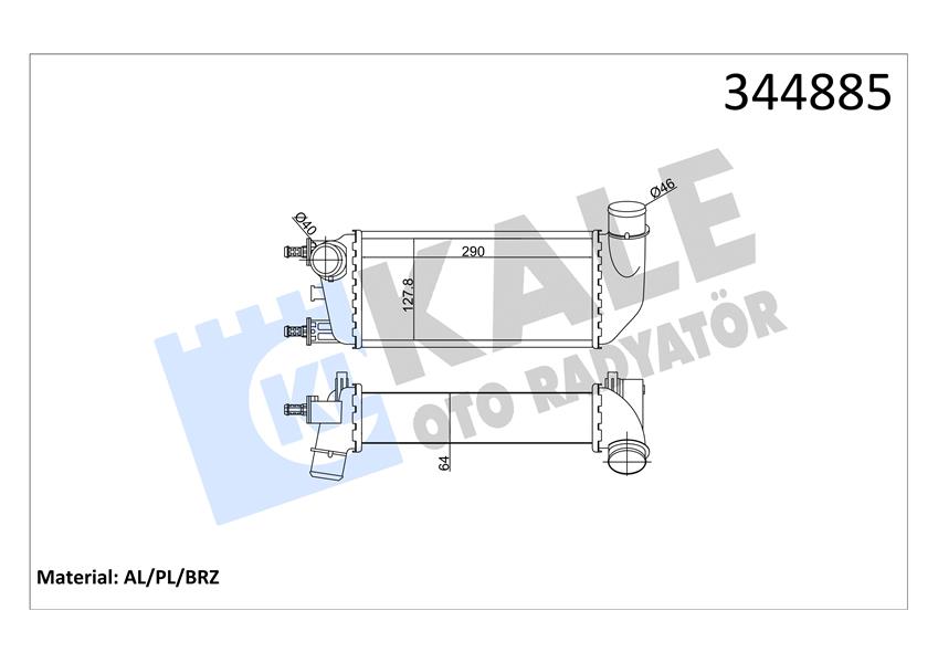 TURBO RADYATÖRÜ INTERCOOLER FIAT 500 1.3 DMTJ 08 FORD KA 1.3 TDCİ 08 AL/PL/BRZ 9S519L440AA-1560794-51787495