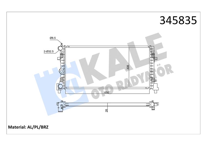 SU RADYATÖRÜ A1 10 IBIZA IV-TOLEDO IV 08 FABIA II-RAPID-ROOMSTER 06 POLO 09 1.2 1.6 1.9TDI 1.2 1.4TSI 1.2TFSI MT BRAZING 650x308x26