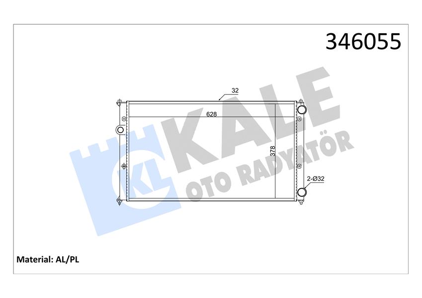 RADYATÖR CADDY II-POLO 95-01 CORDOBA 96-99 IBIZA II 1.9TD-SDI AC /- MEK 628x378x34 AL/PL/BRZ 1H0121253P-6K0121253M