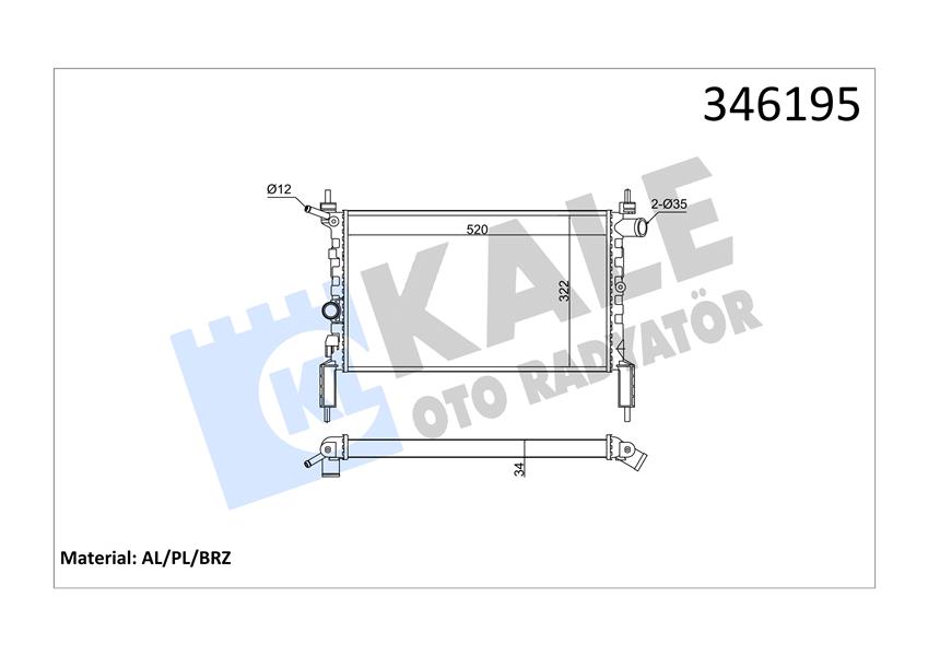 RADYATÖR BRAZİNG ASTRA F 1.4I-1.6I KLİMASIZ MEK 525x298x22 AL/PL/BRZ 1300112-90469375-1300154-1300140