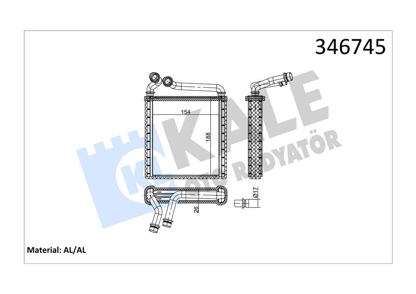 KALORİFER RADYATÖRÜ GOLF V-PLUS-OCTAVIA 1.4-1.6-1.9-2.0-PASSAT 1.6-1.9-2.0 153x180x27 Mk Ot AC /- 3C0819031-3C0819031A