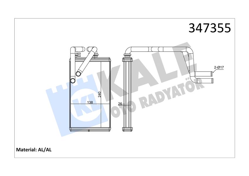 KALORİFER RADYATÖRÜ MITSUBISHI ASX 1.6L 4A92 GA1W 4x2 10- / OUTLANDER 2.0L 4B11 CW4W turbo 4x4 07-1 2 / LANCER 1.6L 4A92 CY1A 10- 1.5L 4A91 CY2A 08 /