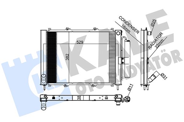RADYATÖR KONDENSER KNG 1.9 DCİ 03 MEK AC AL/AL 595x377x40 8200732379-8200267994