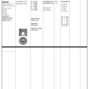 PİSTON KİTİ 1 89 STD OPEL-NISSAN-RENAULT-VAUXHALL INTERSTAR DCI 100/120/150 PRIMASTAR DCI 150 MOVA NO-A 2.5 CDTI VIVARO 2.5 CDTI/DTI TRAFIC II 2.5