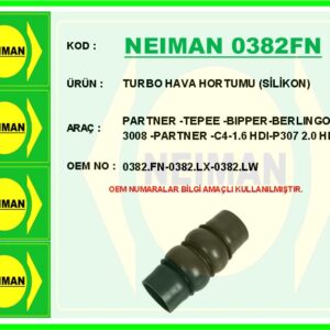 TURBO HORTUMU PARTNER-BERLINGO 08  P307 04 09 P308 07 14 P3008 09 16 P5008 09 17 EXPERT-JUMPY 07 16 C4 04 11 1.6 HDI SİLİKON