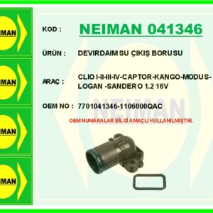 DEVIRDAIM SU ÇIKIŞ BORUSU CLIO I-II-III-IV-CAPTOR-KANGO-MODUS-LOGAN -SANDERO 1.2 16V