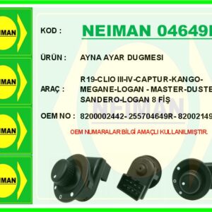 AYNA AYAR DUGMESI R19-CLIO III-IV-CAPTUR-KANGO-MEGANE-LOGAN - MASTER-DUSTER-SANDERO-LOGAN 8 FİŞ