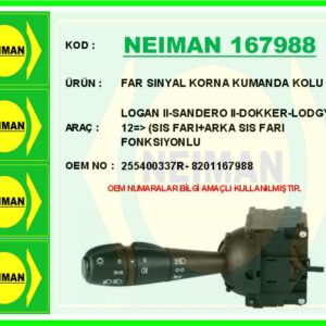 FAR SINYAL KORNA KUMANDA KOLU LOGAN II-SANDERO II-DOKKER-LODGY 12   SIS FARI ARKA SIS FARI FONKSIYO