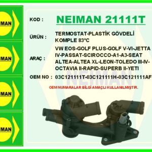 TERMOSTAT-PLASTİK GÖVDELİ KOMPLE 83 C VW EOS-GOLF PLUS-GOLF V-VI-JETTA III-IV-PASSAT-SCIROCCO-A1-A