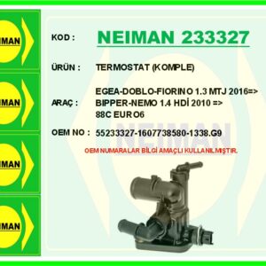TERMOSTAT 88 C FIAT EGEA 16  DOBLO 15 23 FIORINO 09  1.3D MJET EURO 6 PSA BIPPER-NEMO 1.4 HDİ 2010