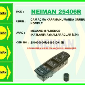 CAM AÇMA KAPAMA KUMANDA GRUBU KOMPLE MEGANE III-FLUENCE KATLANIR AYNALI ARAÇLAR İÇİN