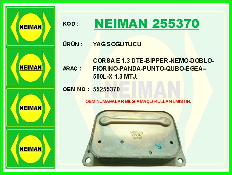 YAĞ SOĞUTUCU FIAT EGEA 16 500L 12 DOBLO 15 FIORINO 16 ALFA ROMEO MİTO 09 18 1.3D MTJ EURO 6
